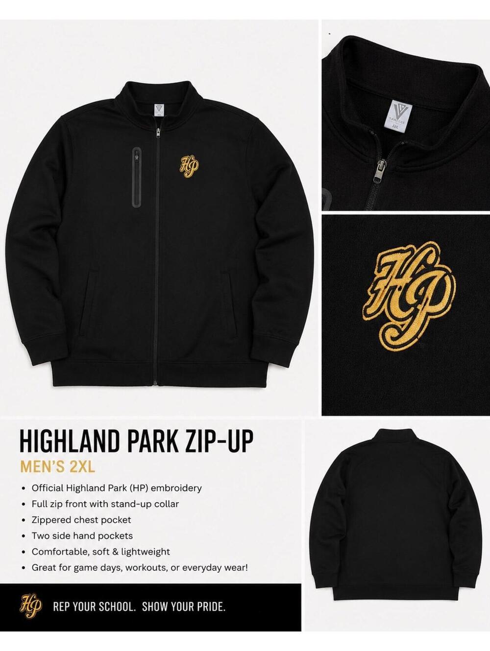Highland Park HP Full Zip Jacket – Men’s 2XL – Black Embroidered Zip-Up
